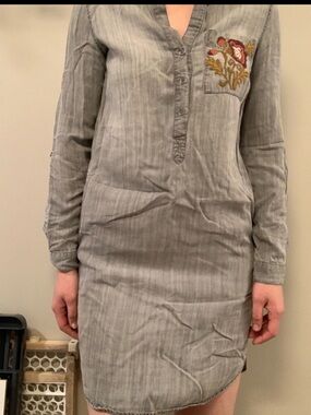 *2 for $20* Dex 100% Tencel Gray Long Sleeved Dress with Embroidered Pocket
